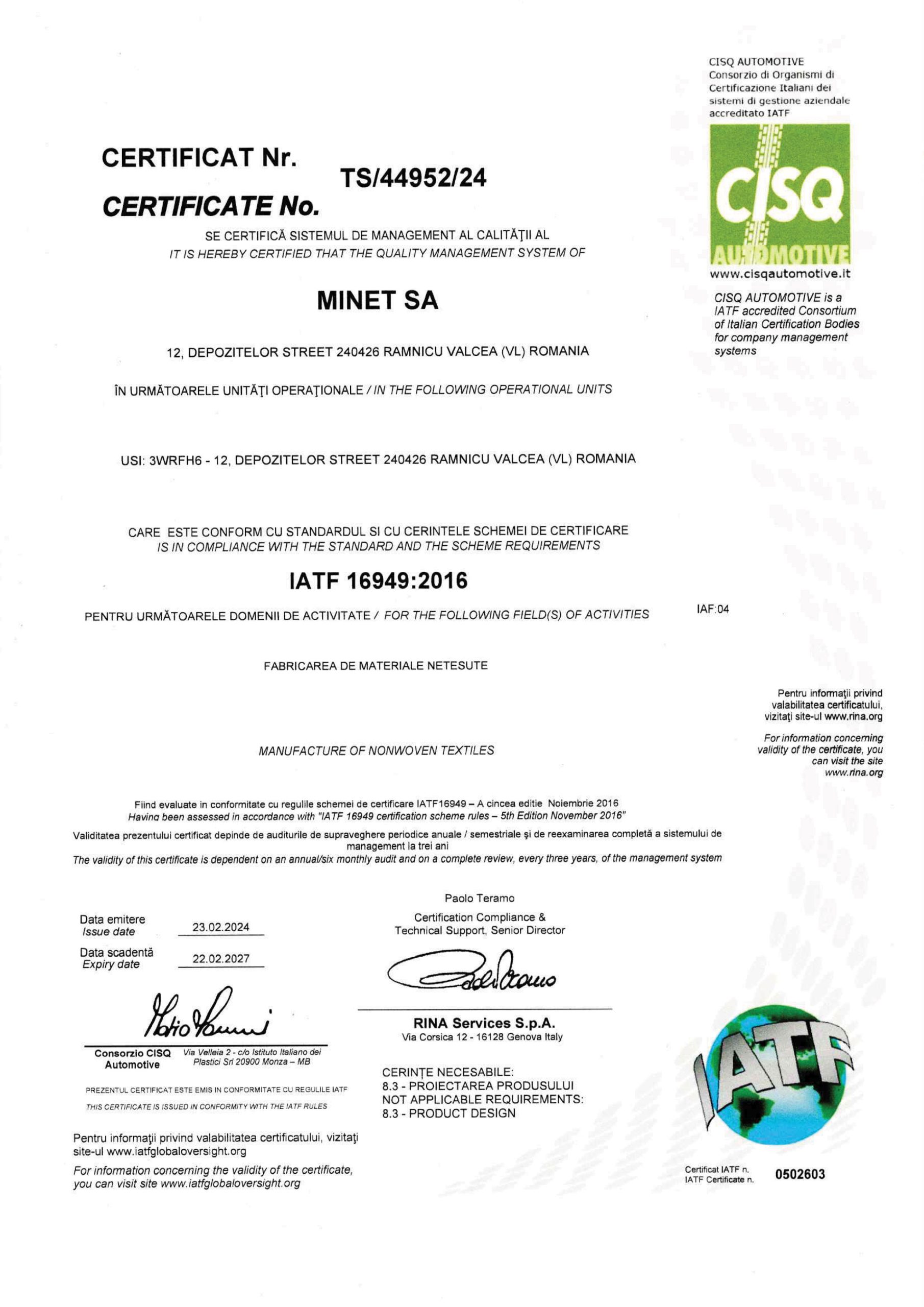 certificat IATF